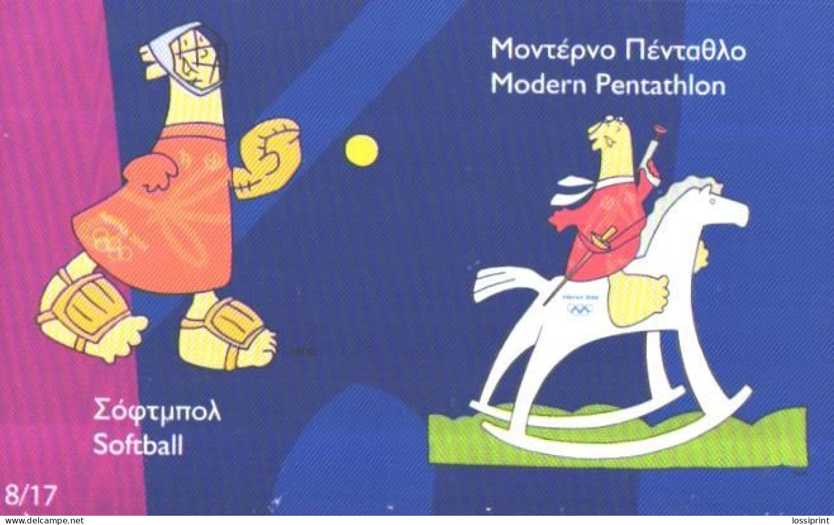 Greece:Used Phonecard, OTE, 3€, Athens Olympig Games 2004, Sofball, Modern Pentathlon - Olympische Spiele