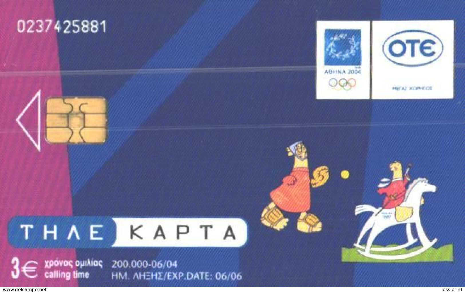 Greece:Used Phonecard, OTE, 3€, Athens Olympig Games 2004, Sofball, Modern Pentathlon - Olympische Spiele