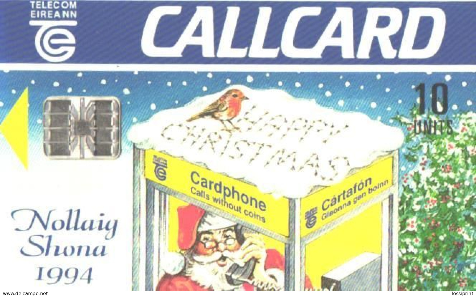 Ireland:Used Phonecard, Telecom Eireann, 10 Units, Santa Claus In Call-box, 1994 - Weihnachten