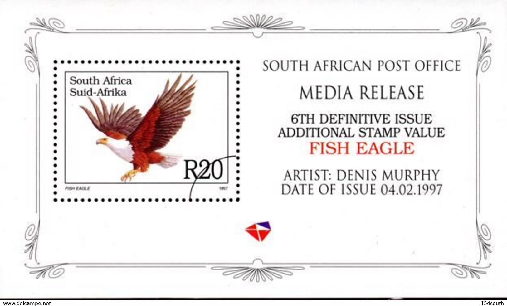 South Africa - 1997 6th Definitive R20 Addtional Value Fish Eagle IMPERF MEDIA RELEASE (**) # SG 917 - Aigles & Rapaces Diurnes