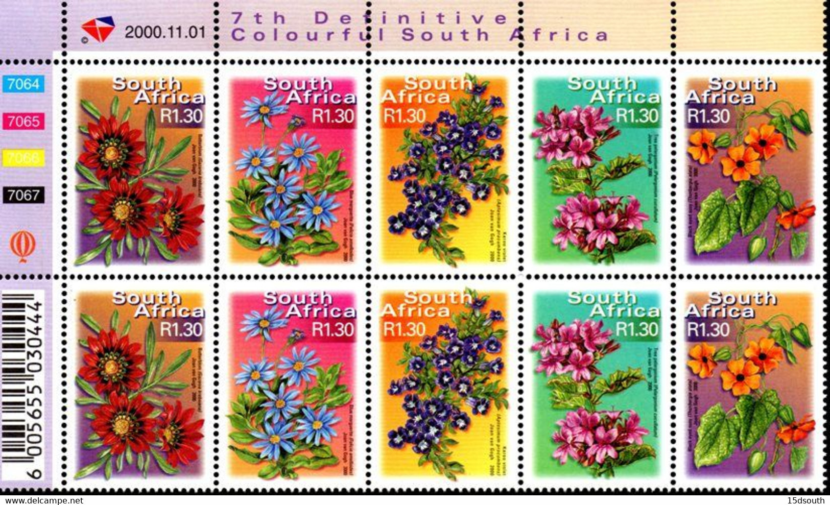 South Africa - 2000 7th Definitive Fauna And Flora R1.30 Extended Control Block (**) (2000.11.01) - Blokken & Velletjes