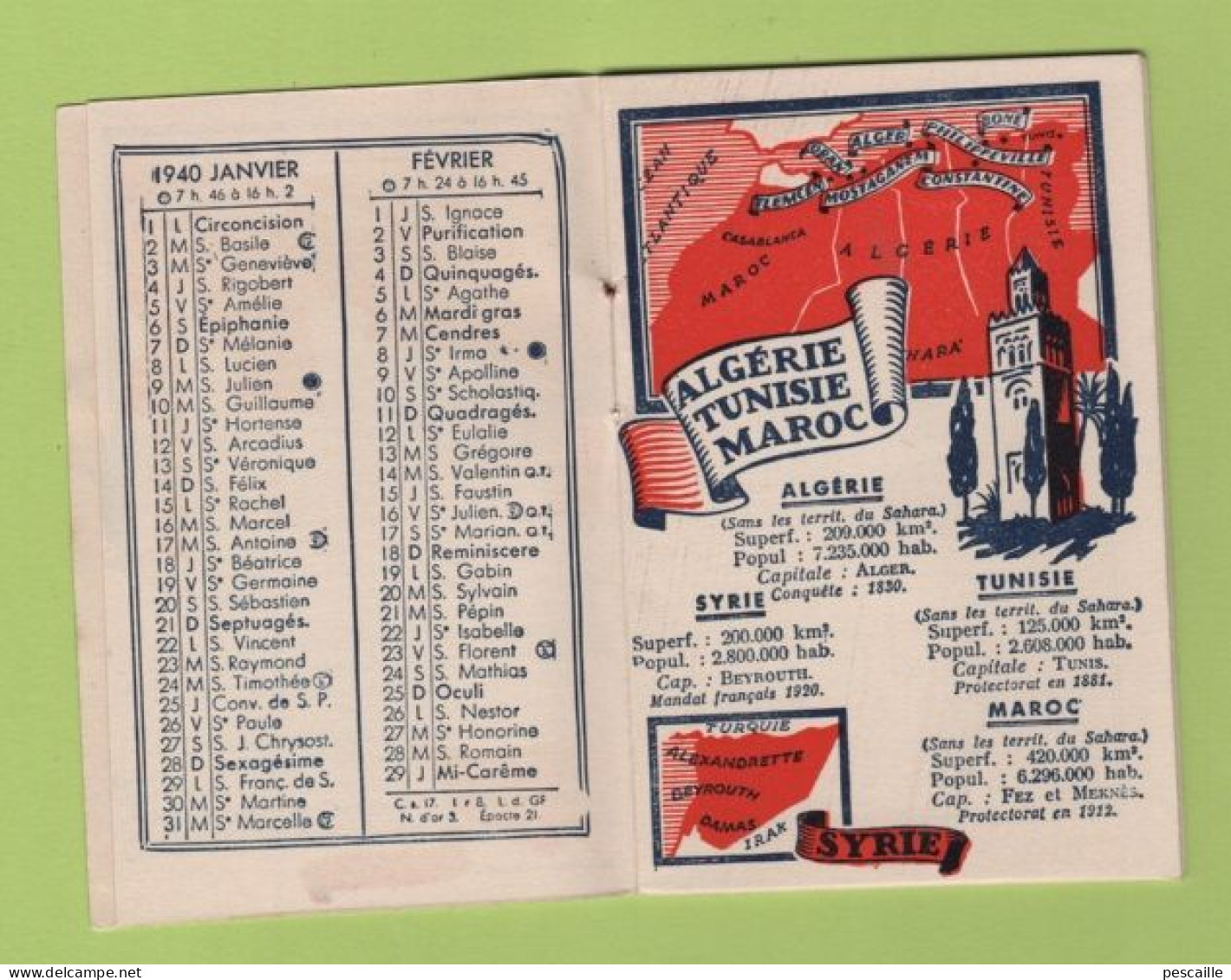 CALENDRIER 1940 CAISSE D'EPARGNE DE ROUEN - L'EPARGNE AUX COLONIES - COLONIES D.O.M. / T.O.M. AFRIQUE INDOCHINE - Formato Piccolo : 1921-40