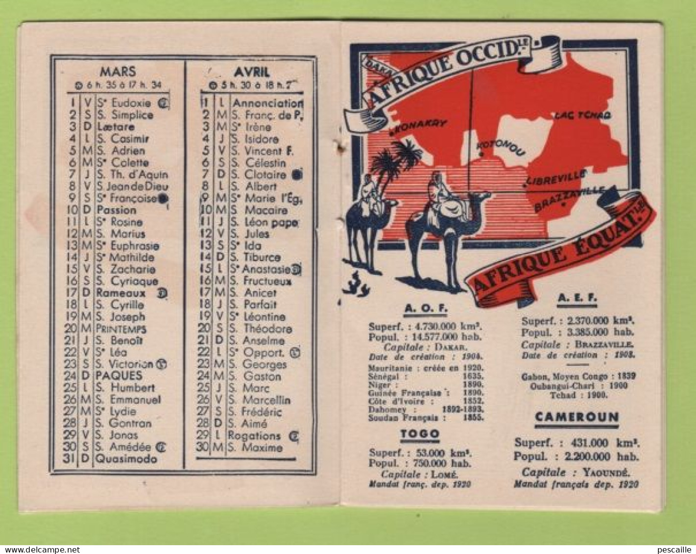 CALENDRIER 1940 CAISSE D'EPARGNE DE ROUEN - L'EPARGNE AUX COLONIES - COLONIES D.O.M. / T.O.M. AFRIQUE INDOCHINE - Formato Piccolo : 1921-40