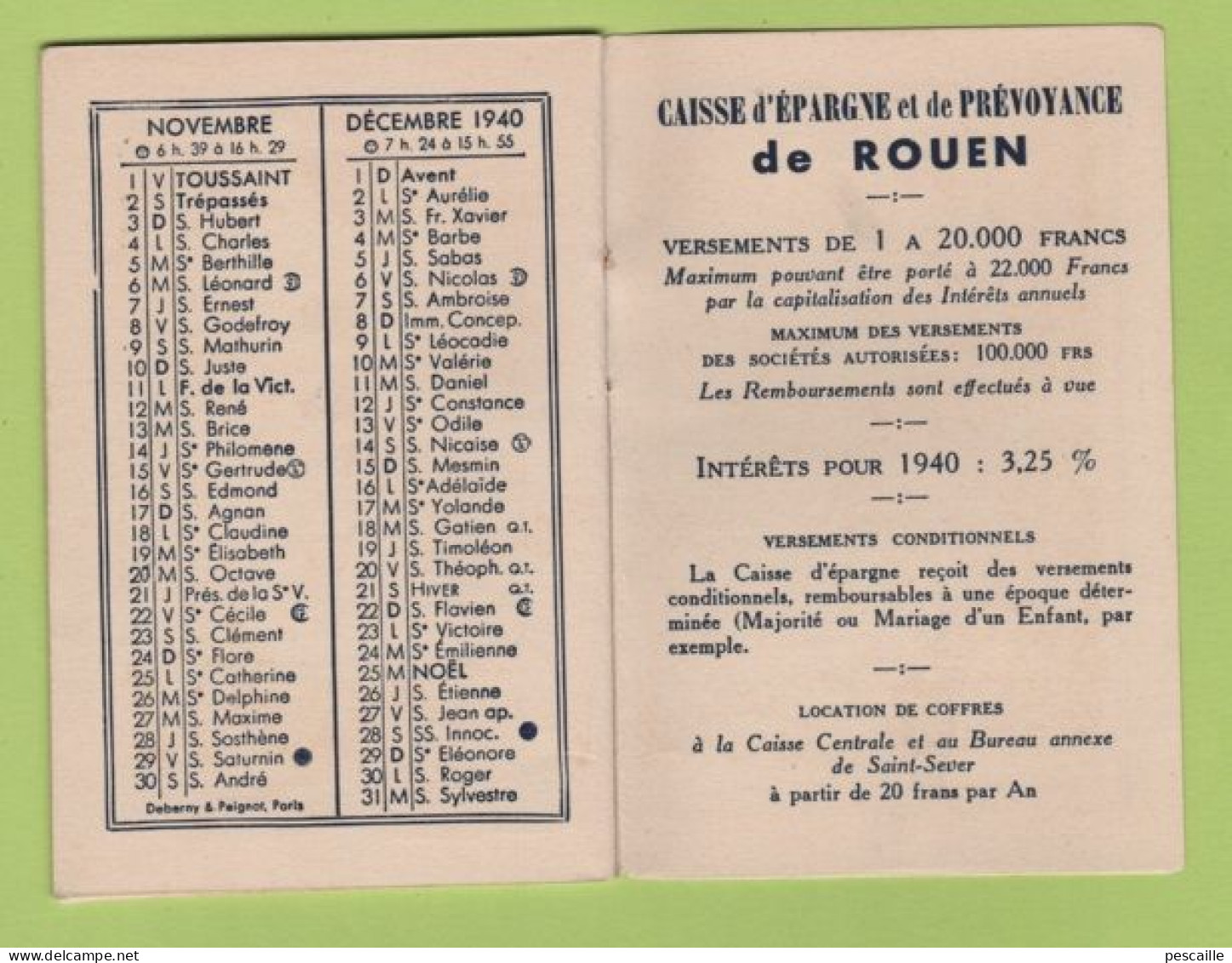 CALENDRIER 1940 CAISSE D'EPARGNE DE ROUEN - L'EPARGNE AUX COLONIES - COLONIES D.O.M. / T.O.M. AFRIQUE INDOCHINE