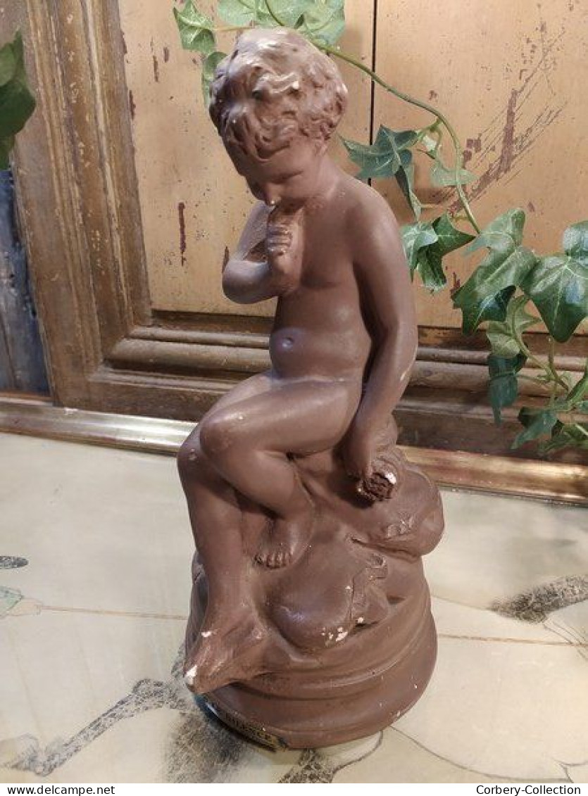 Ancienne Statue Cupidon "Le Silence " Par Falconet - Escayola