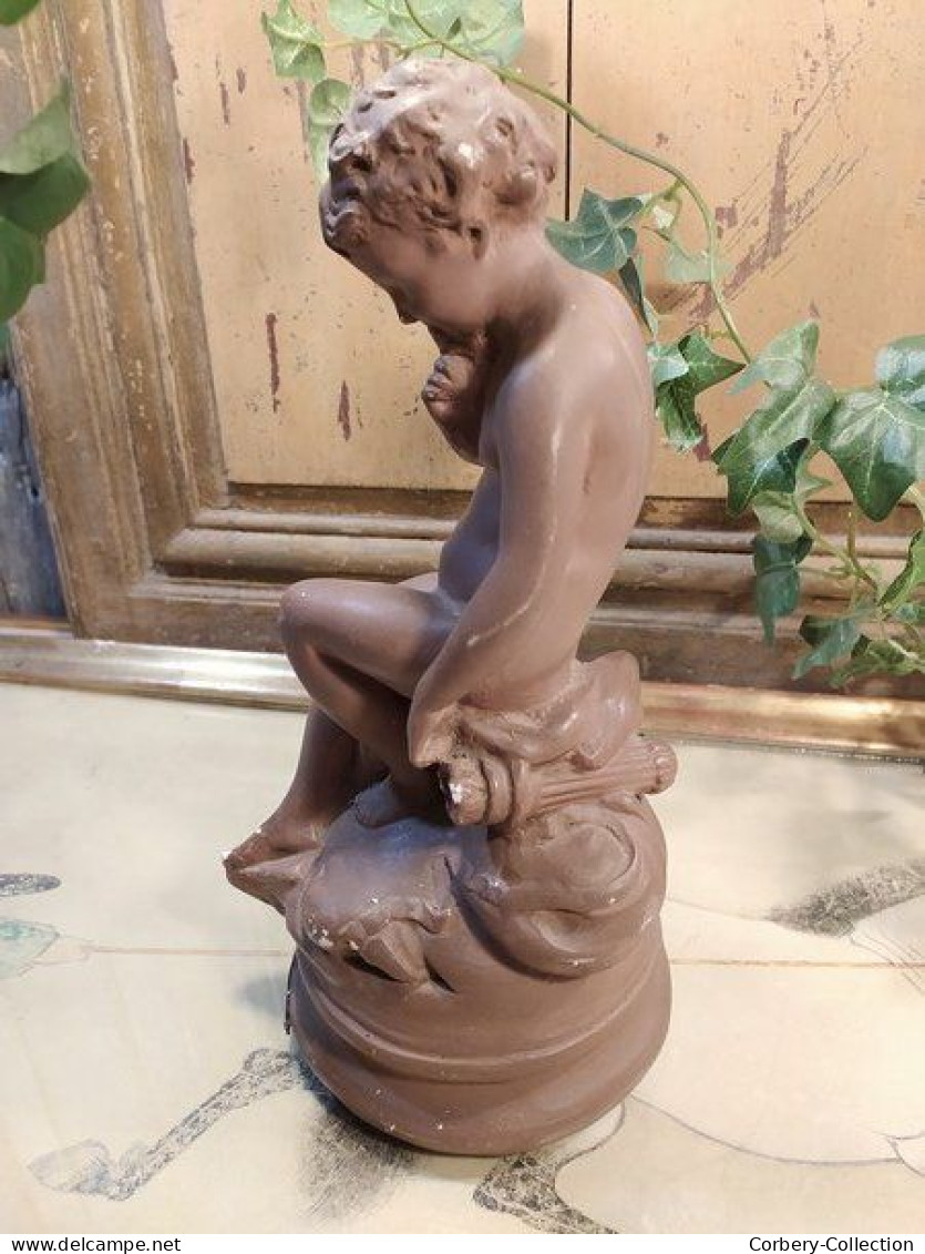 Ancienne Statue Cupidon "Le Silence " Par Falconet - Gips