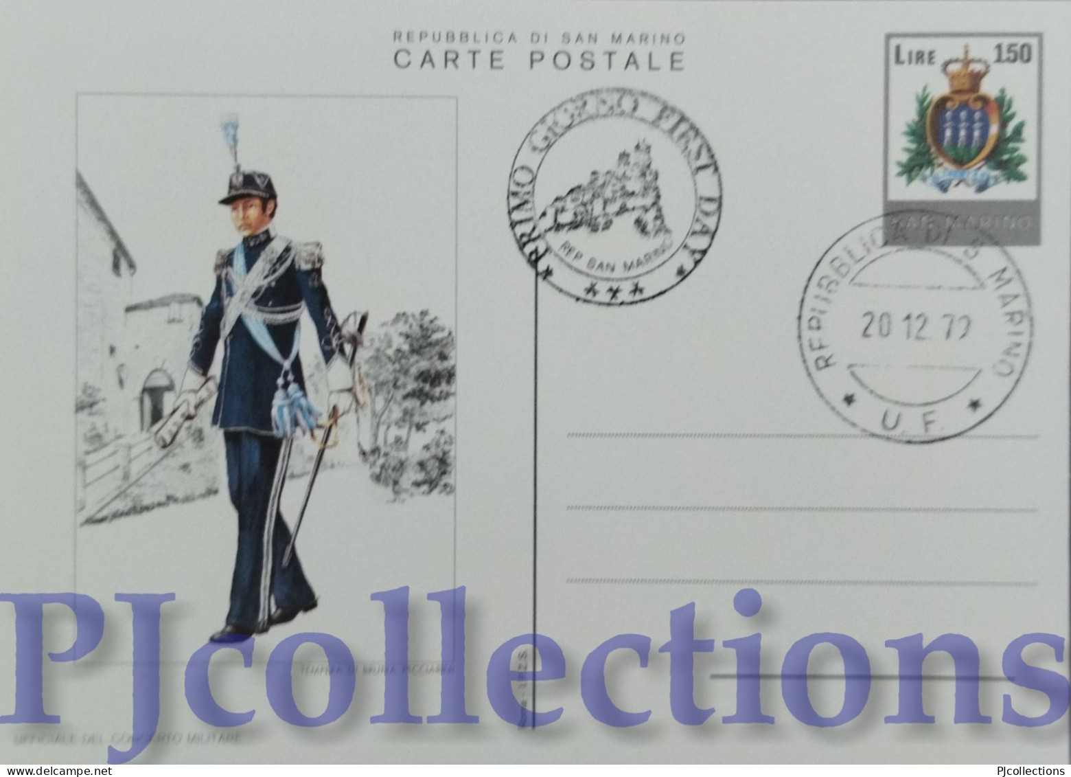 5655- SAN MARINO 1979 CARTOLINA POSTALE UNIFORMI MILITARI L.150 C/ANNULLO 1° GIORNO - Cartas & Documentos