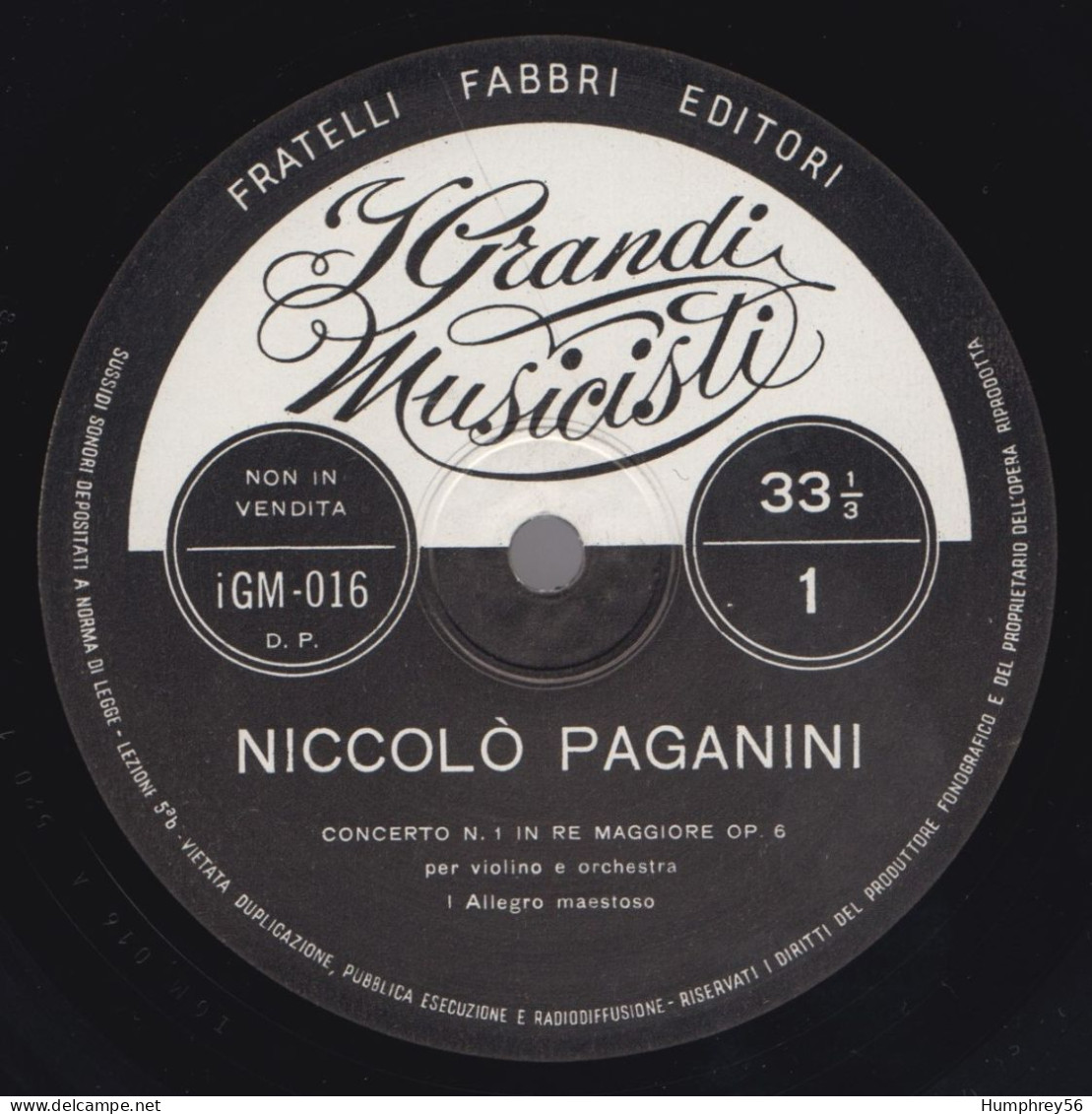 1965 - Concerto N°1 In Re Maggiore, Per Violino E Orchestra, Opus 6 [Niccolò Paganini] - Formats Spéciaux