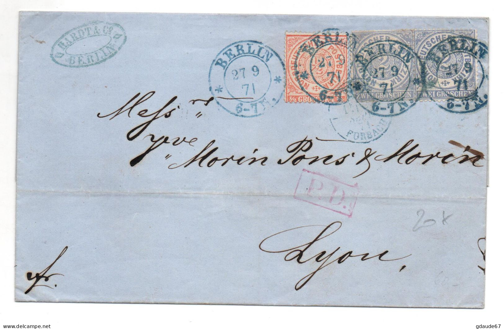 1871 - LETTRE De BERLIN Pour LYON - Cartas & Documentos