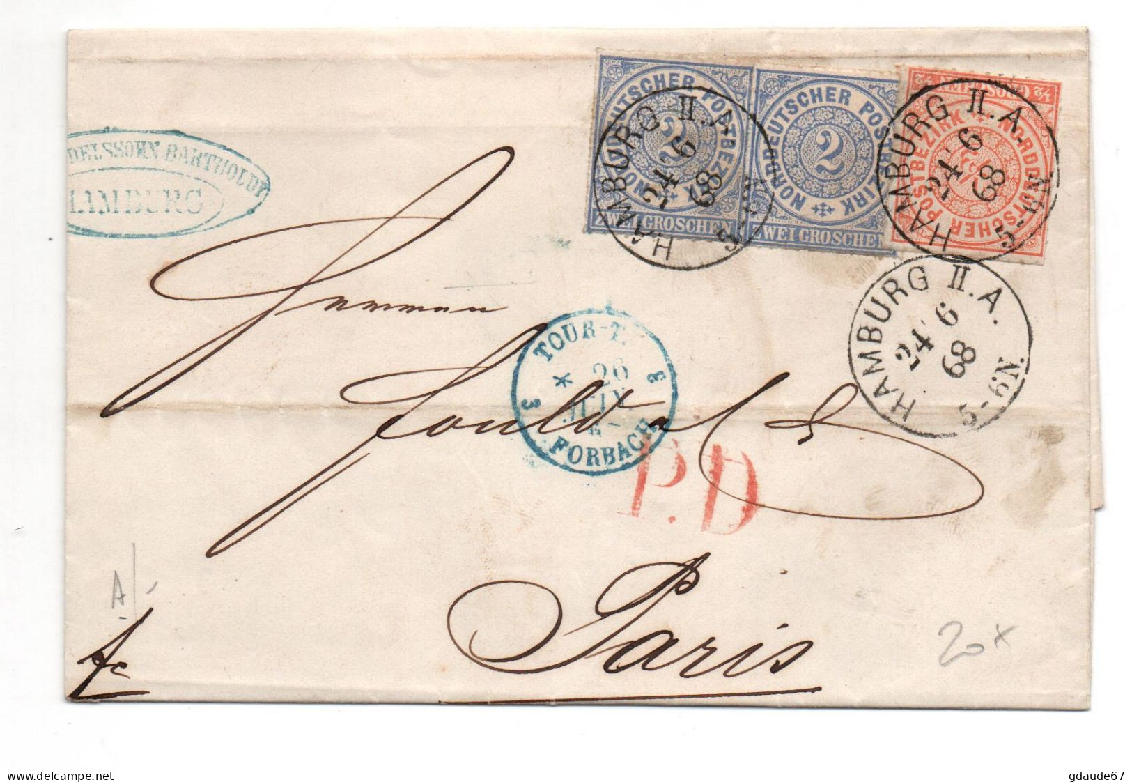 1868 - LETTRE De HAMBURG Pour PARIS - Covers & Documents