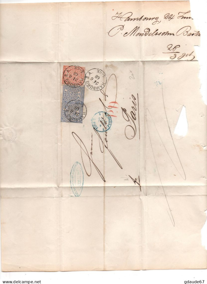 1868 - LETTRE De HAMBURG Pour PARIS - Briefe U. Dokumente