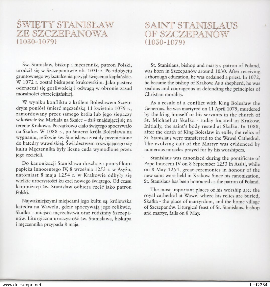 POLAND 2021 POST OFFICE LIMITED EDITION FOLDER: POLISH PATRONS SAINT STANISLAUS OF SZCZEPANOW BISHOP KRAKOW MARTYR - Quadri