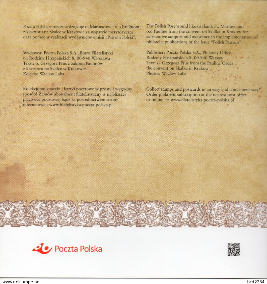 POLAND 2021 POST OFFICE LIMITED EDITION FOLDER: POLISH PATRONS SAINT STANISLAUS OF SZCZEPANOW BISHOP KRAKOW MARTYR - Briefe U. Dokumente