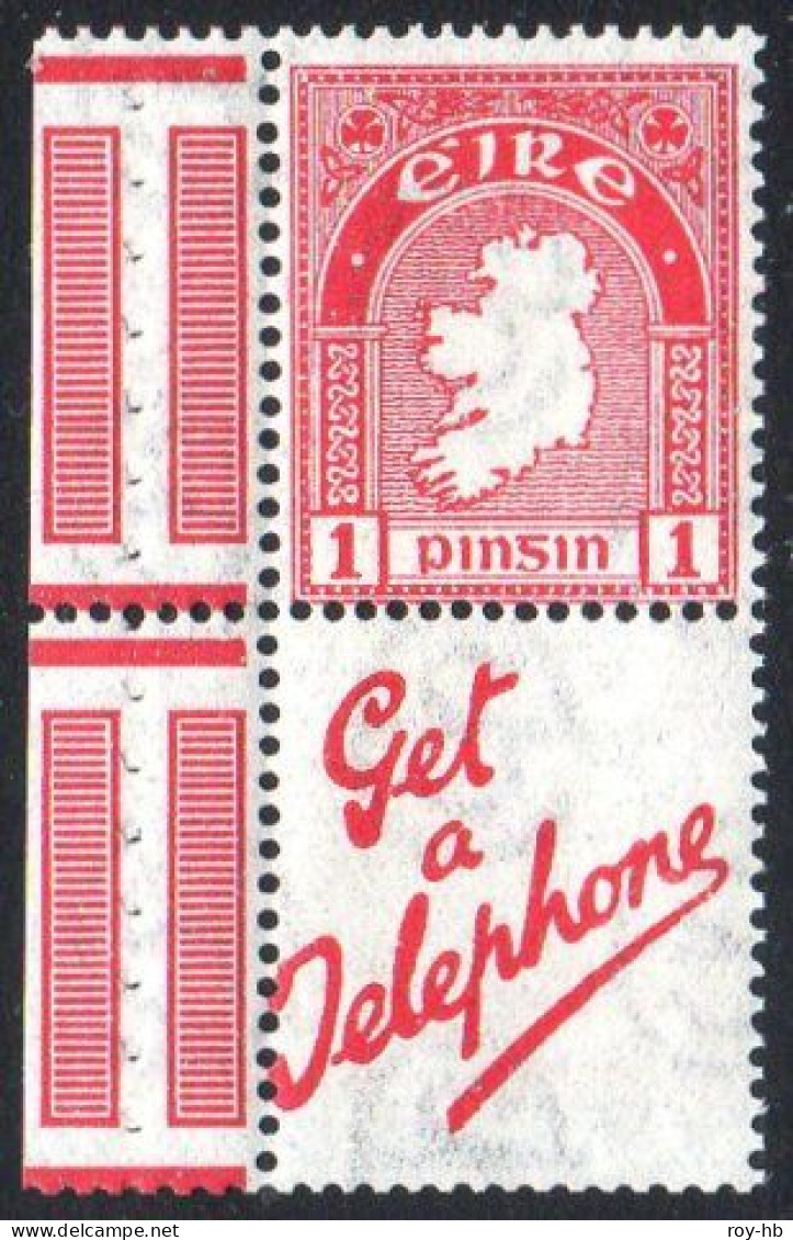 1940 1d With Inv. Watermark Attached To Label "Get / A / Telephone", U/m Mint With Superb Perfs. And Pane Margin Left. - Unused Stamps