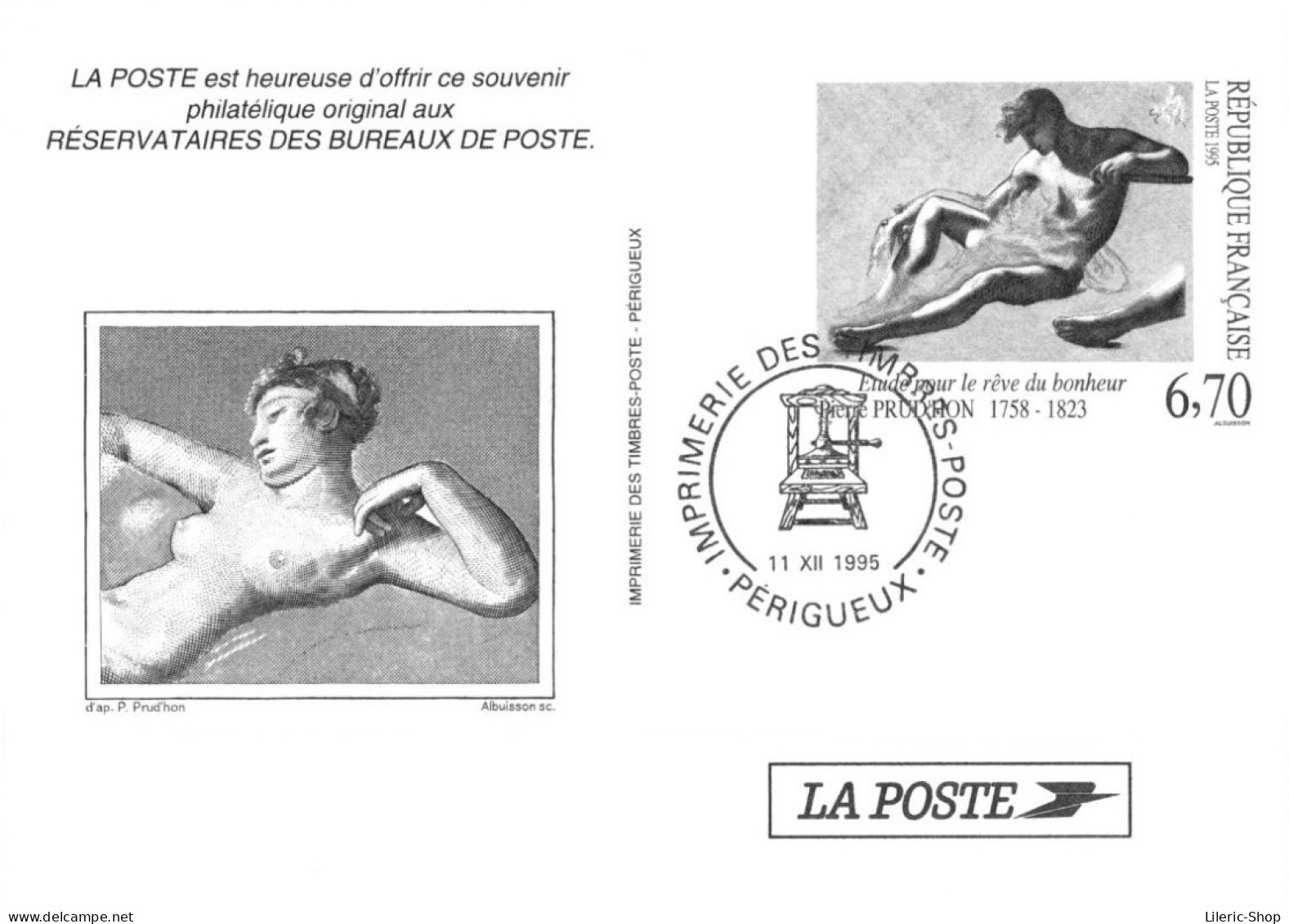 Entier Postal Etude Pour Le Rêve Du Bonheur De Pierre Prud'hon YT 2927 - Altri & Non Classificati