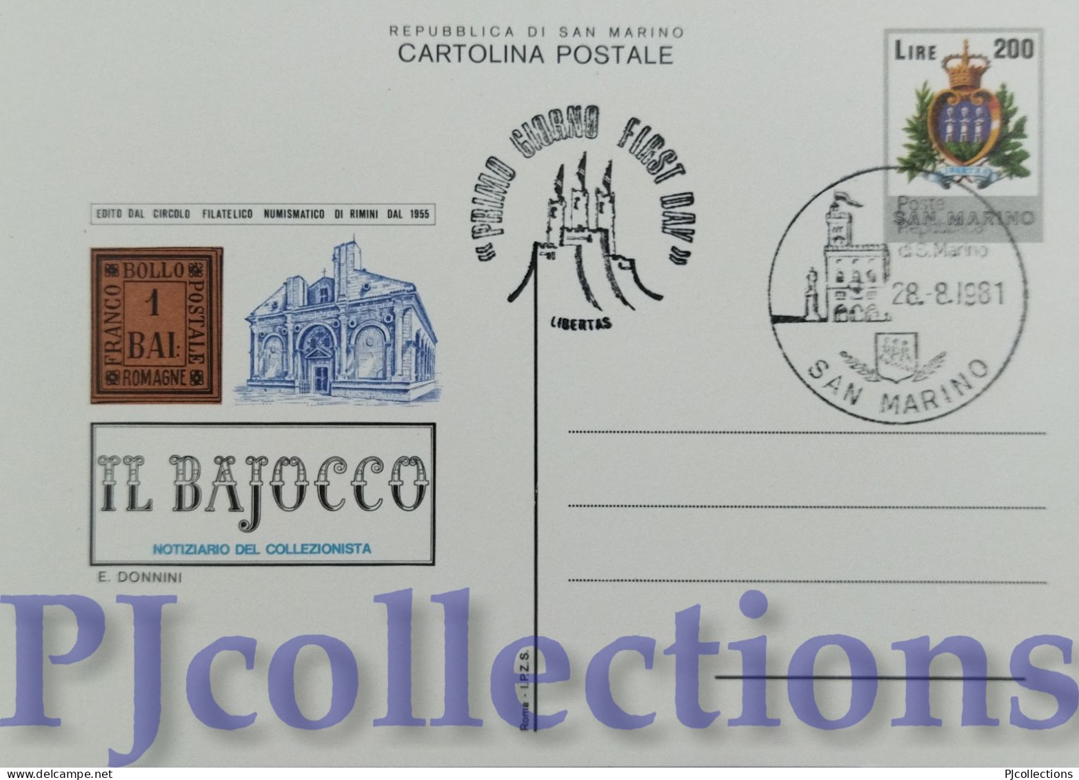 5678- SAN MARINO 1981 CARTOLINA POSTALE RIVISTA FILATELICA "IL BAJOCCO" L.200 C/ANNULLO 1° GIORNO - Covers & Documents