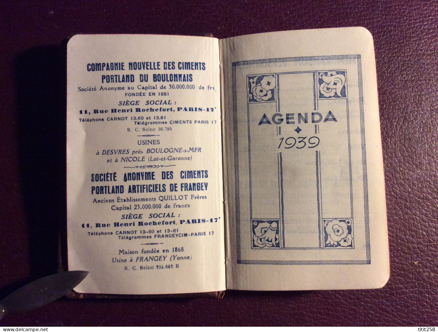 Ancien Petit Carnet Agenda Ciments Portland 1939 . 10 Pages Annotées Par Un SCOUT - Petit Format : 1921-40