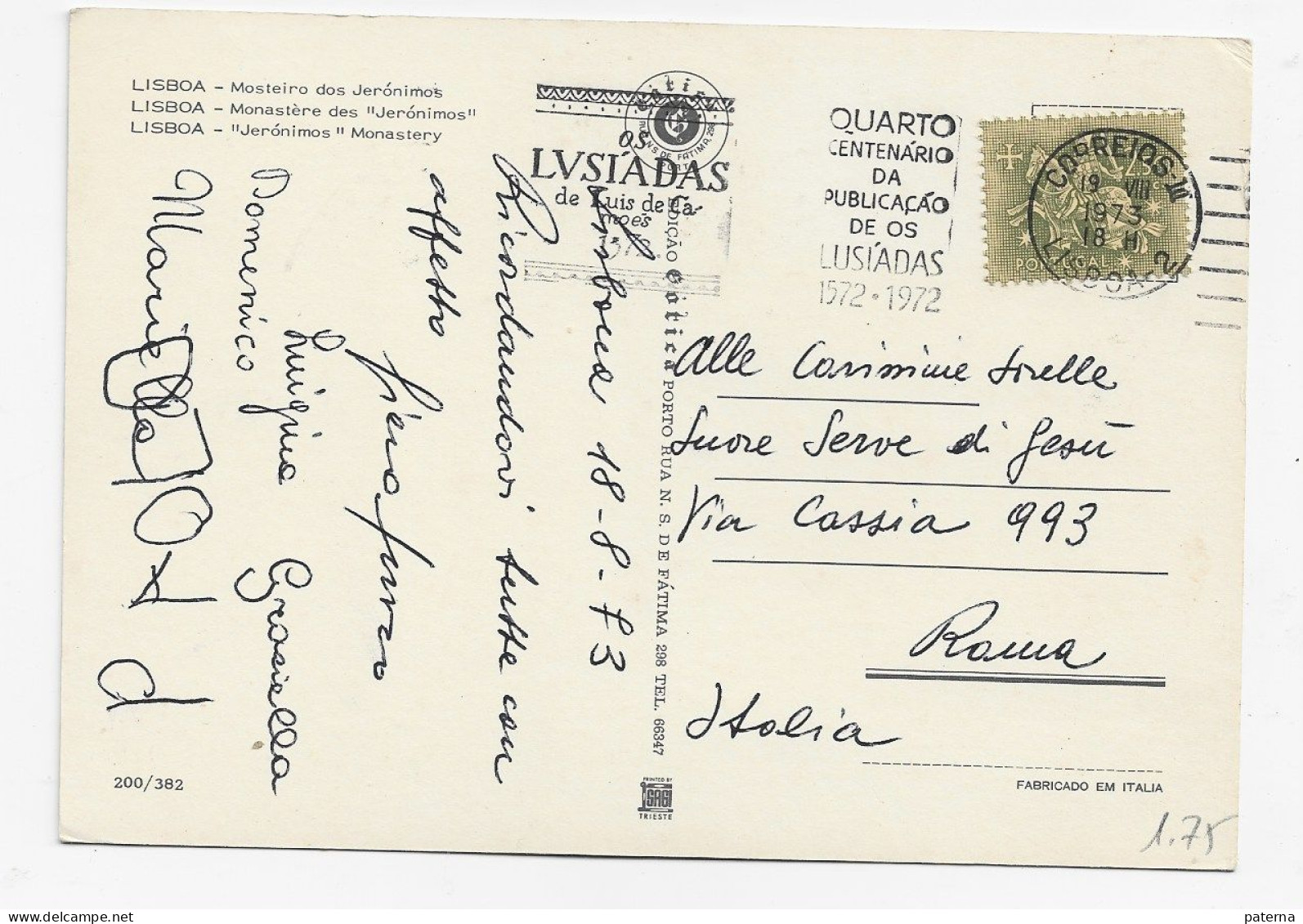 3814  Postal  Lisboa  1973, 4º Centenario Da Publicaçaó De Os Lusiadas , - Briefe U. Dokumente