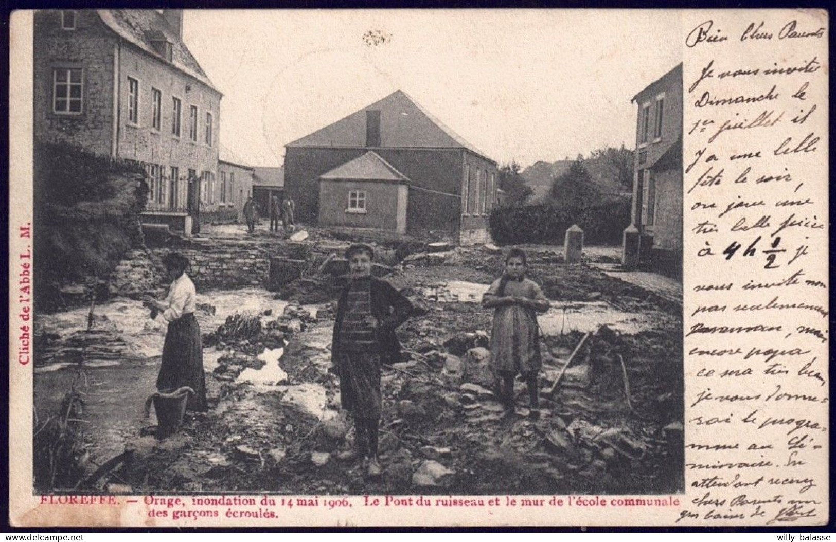 +++ CPA - FLOREFFE - Orage - Inondation Mai 1906 - Pont Du Ruisseau Et Mur Ecole Communale écroulés // - Floreffe