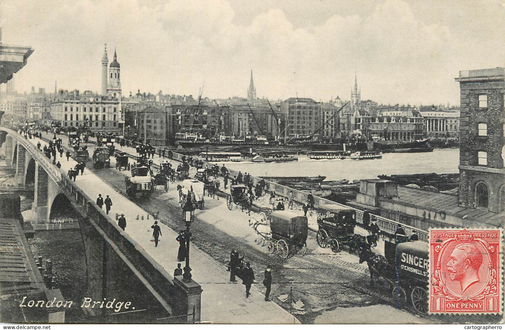 United Kingdom England Old London Bridge Cariage Coach Bus Traffic Singer Barge - Bus & Autocars