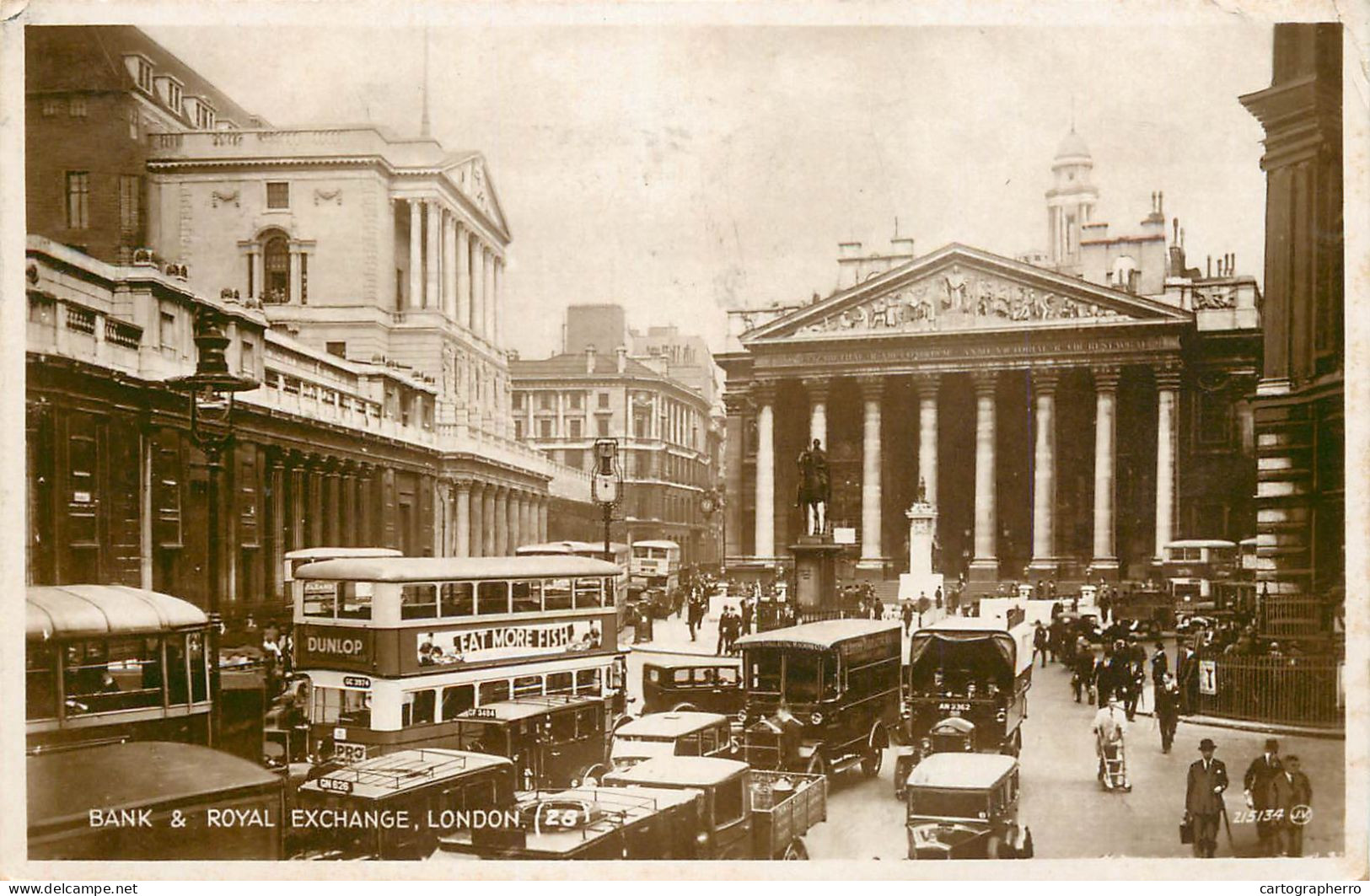 United Kingdom England Old London Bank Royal Exchange Cariage Coach Bus Traffic - Bus & Autocars