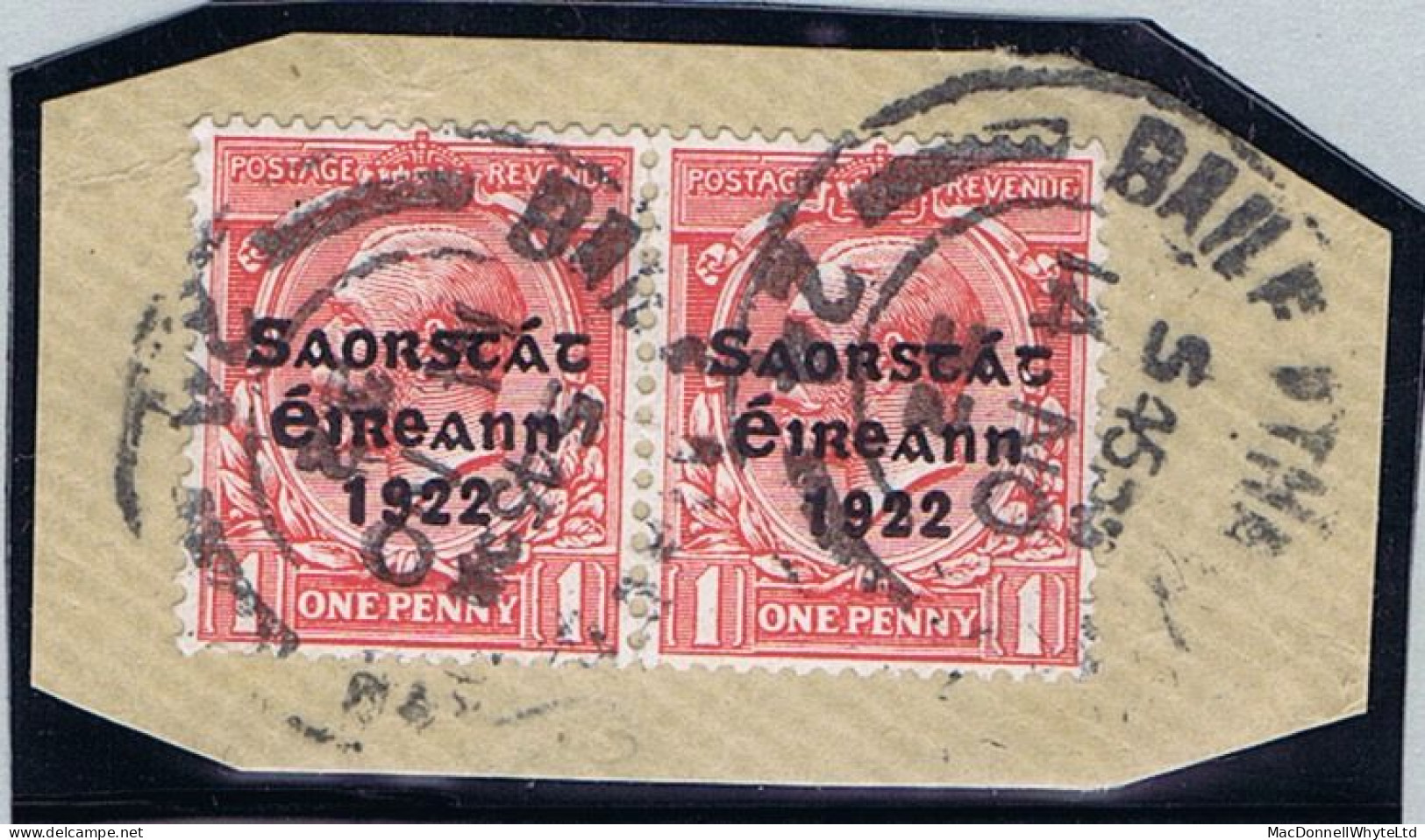 Ireland 1923 Harrison Saorstat 3-line Coils, 1d Horizontal Pair Used On Piece Dublin Cds 14 NO 23 - Used Stamps