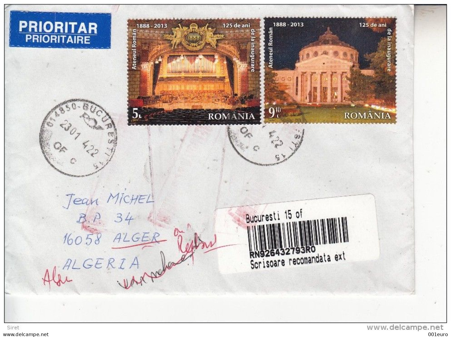 ROMANIA - CONCERT HALL ATHENEUM On Circulated Cover Returned From ALGERIA Item N° #301614813 - Registered Shipping! - Used Stamps