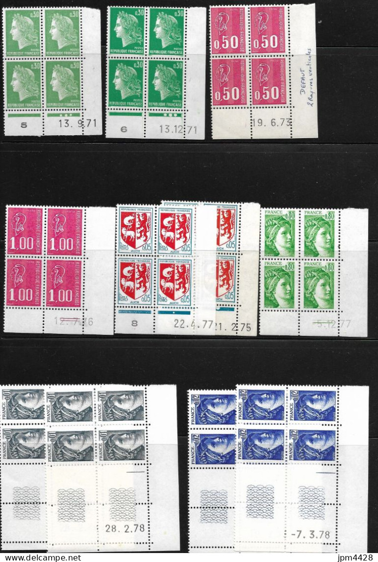 France - Lot 21 Coins Datés, Plus 3 De Code Postal, Plus 4 Divers Issus De Carnet,(1 Bloc Sans Gomme), Et 1 Bloc Oblit. - 1970-1979