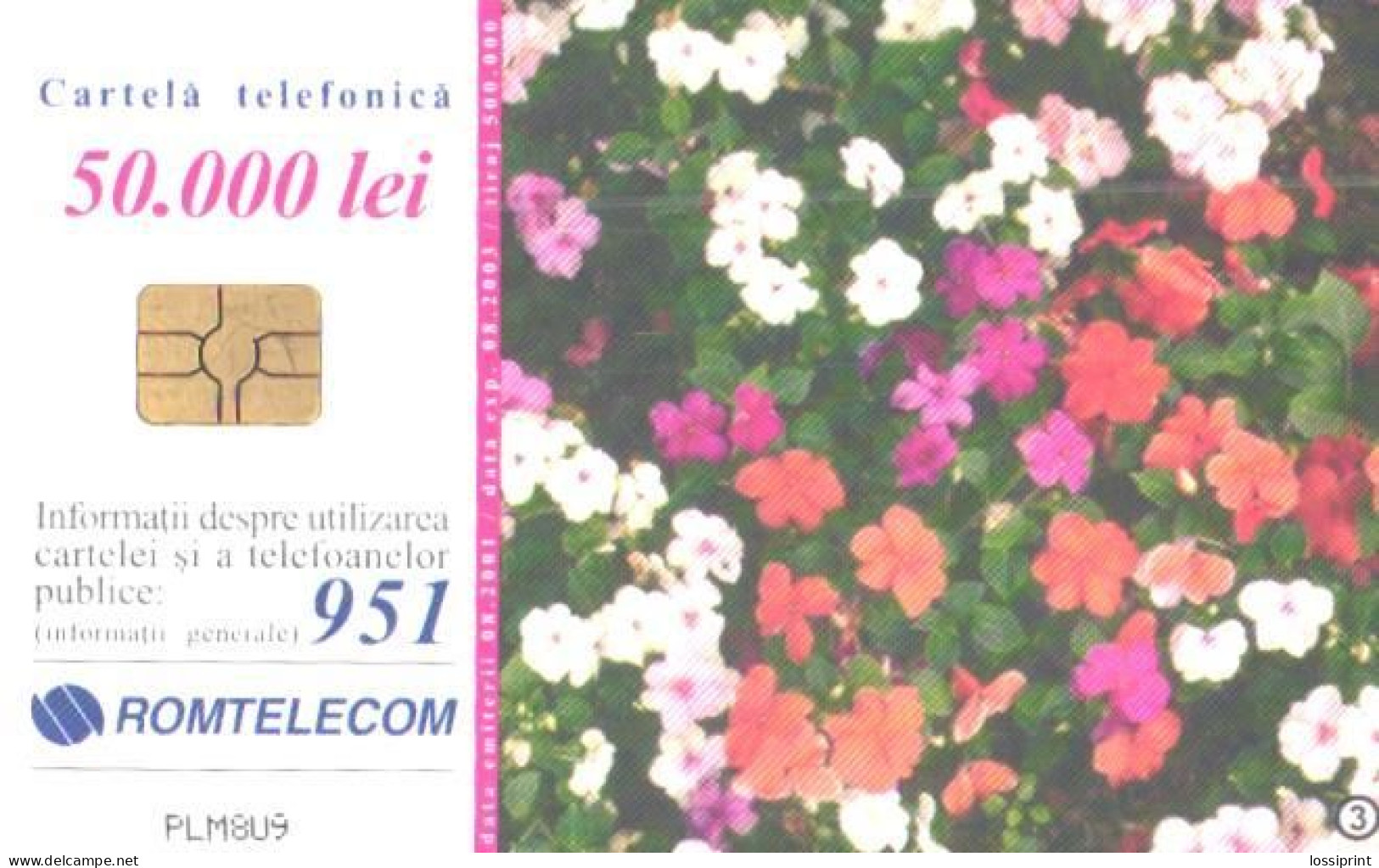Romania:Used Phonecard, Romtelecom, 50000 Lei, Flowers, 2001 - Flowers