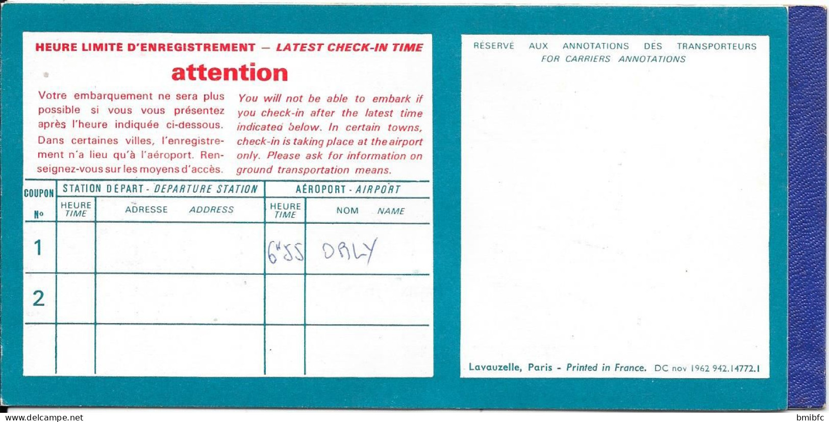 AIR FRANCE 2 Billets N° 31 596 646 Et 31 596 645 - PARIS ORLY - NICE - PARIS ORLY Du 27 Août 1964 - Europe