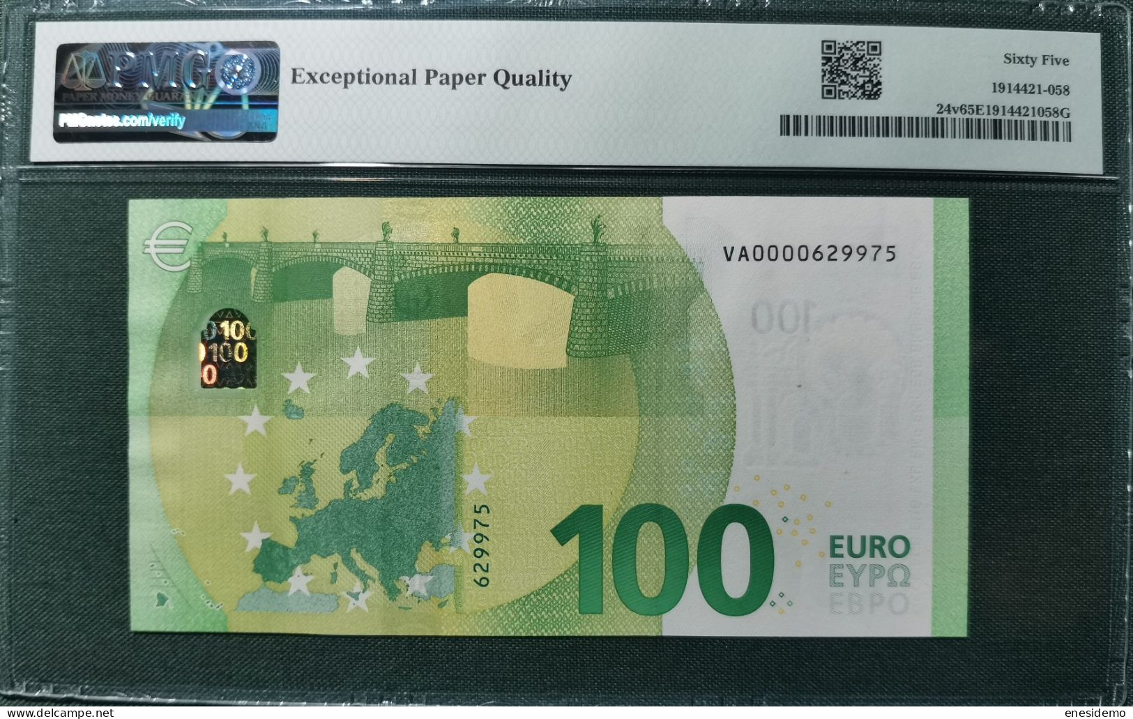 100 EURO SPAIN 2019 DRAGHI V001A5 VA0000 PMG 65 RARE VERY LOW SERIAL NUMBER SC FDS UNCIRCULATED PERFECT - 100 Euro