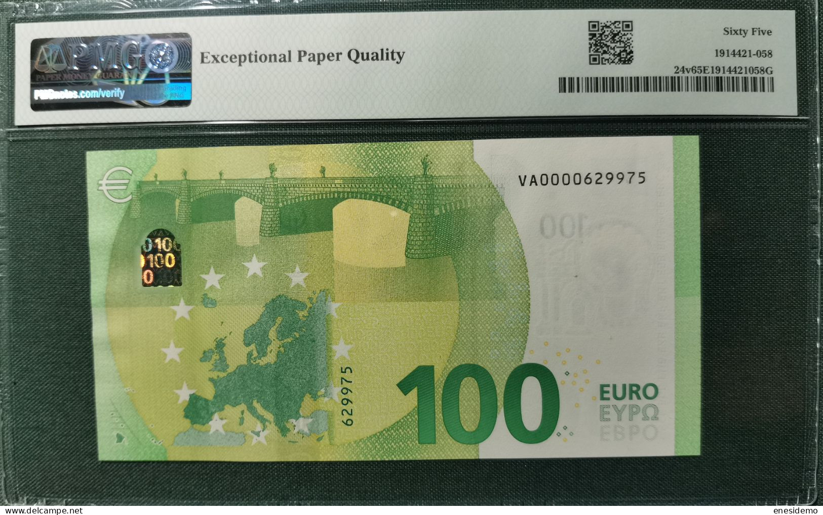 100 EURO SPAIN 2019 DRAGHI V001A5 VA0000 PMG 65 RARE VERY LOW SERIAL NUMBER SC FDS UNCIRCULATED PERFECT - 100 Euro