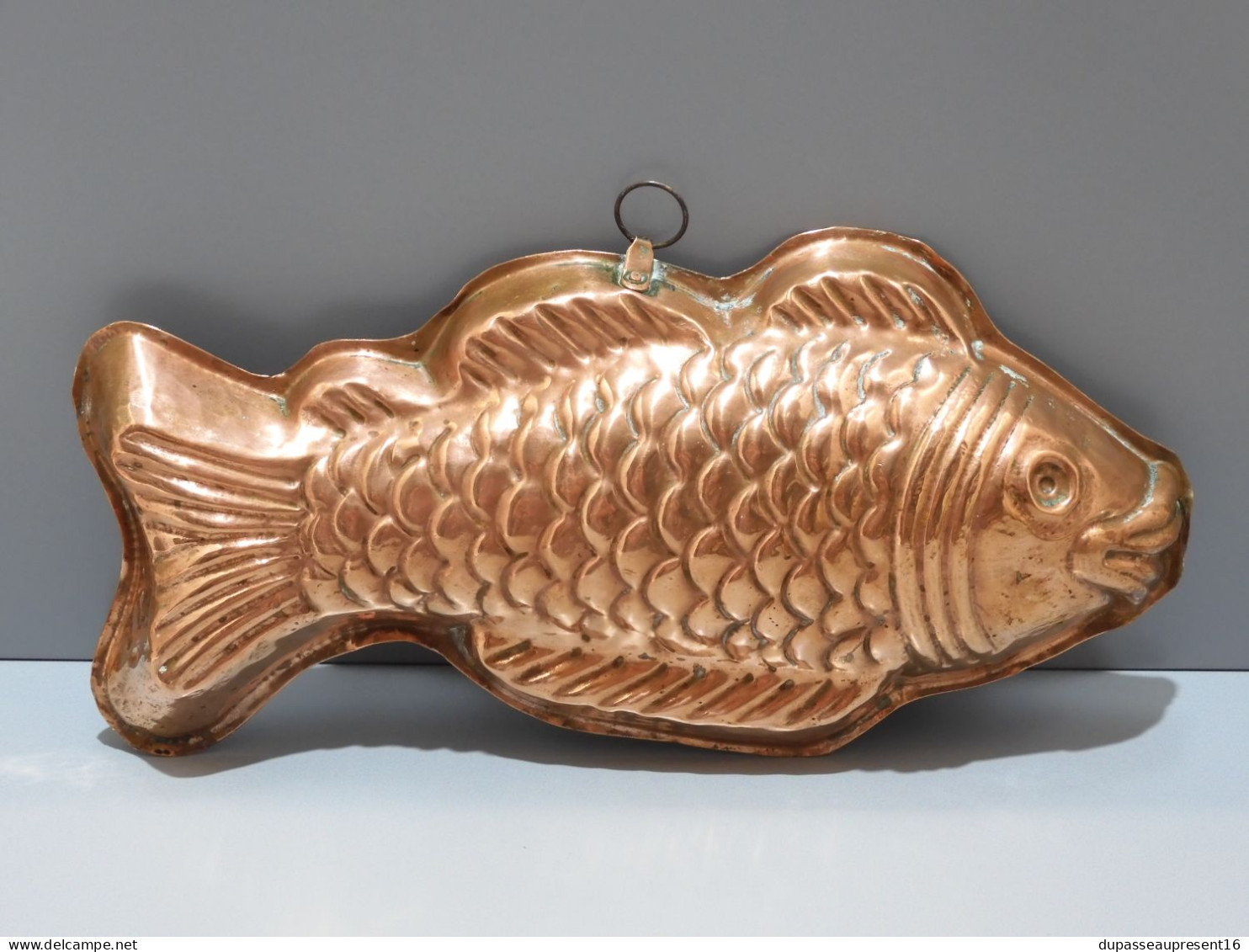 -SUPERBE ANCIEN GRAND MOULE POISSON CUIVRE Intérieur étamé Gâteau Déco Cuisine  E - Coppers