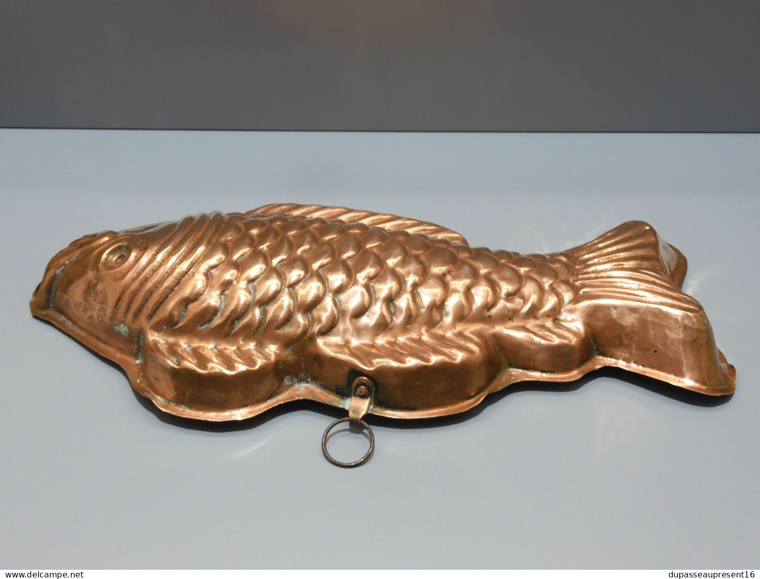 -SUPERBE ANCIEN GRAND MOULE POISSON CUIVRE Intérieur étamé Gâteau déco cuisine  E