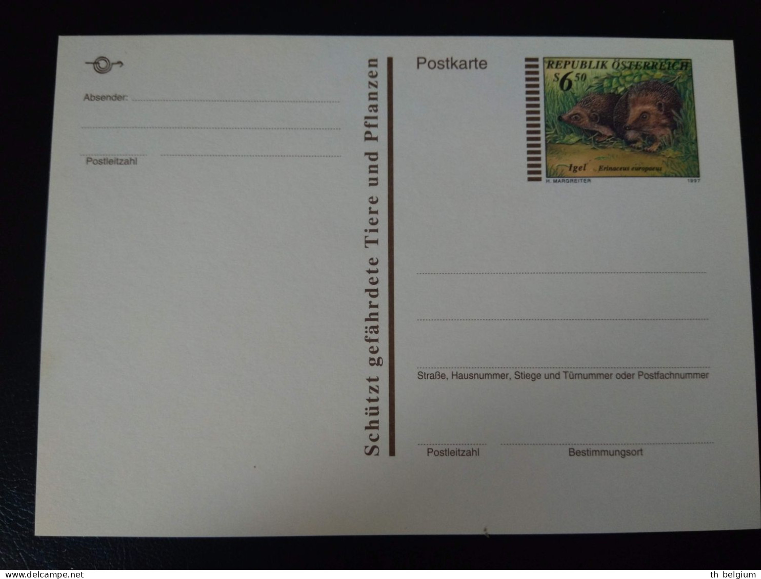 Austria - Endangered Animals And Plants - Postcard (2) Hedgehog (Igel) Wwf Endangered Animals / Plants - Lettres & Documents