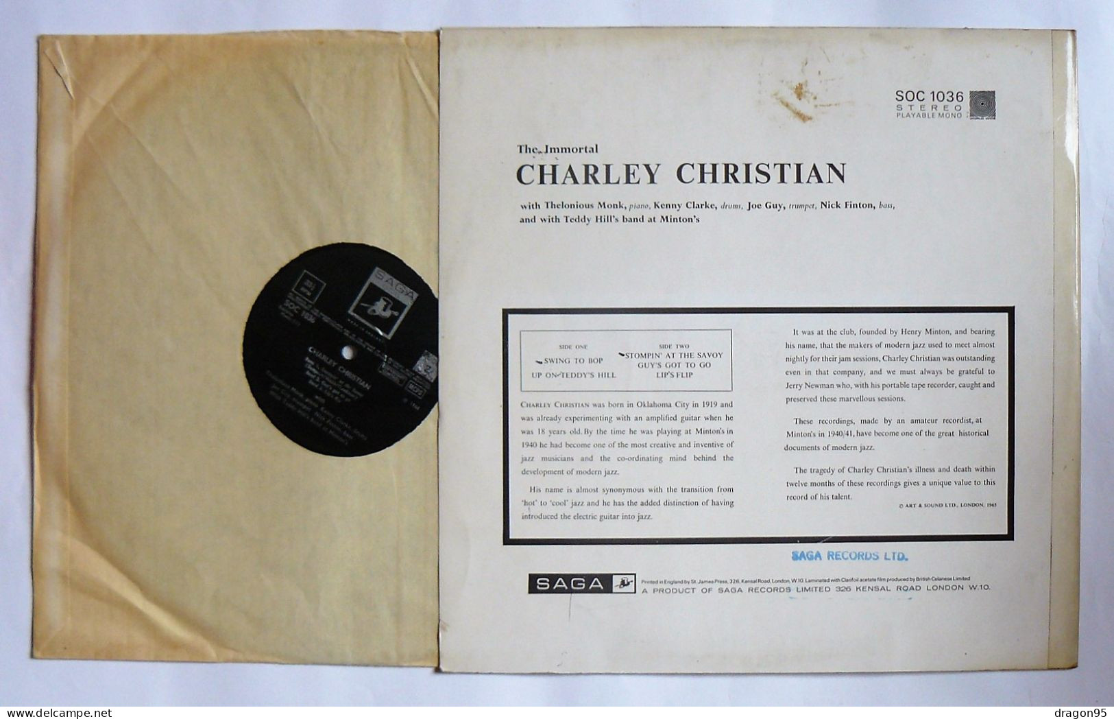 LP Charley CHRISTIAN : The Immortal Charley Christian - Saga Society SOC 1036 - U.K. - 1968 - Jazz