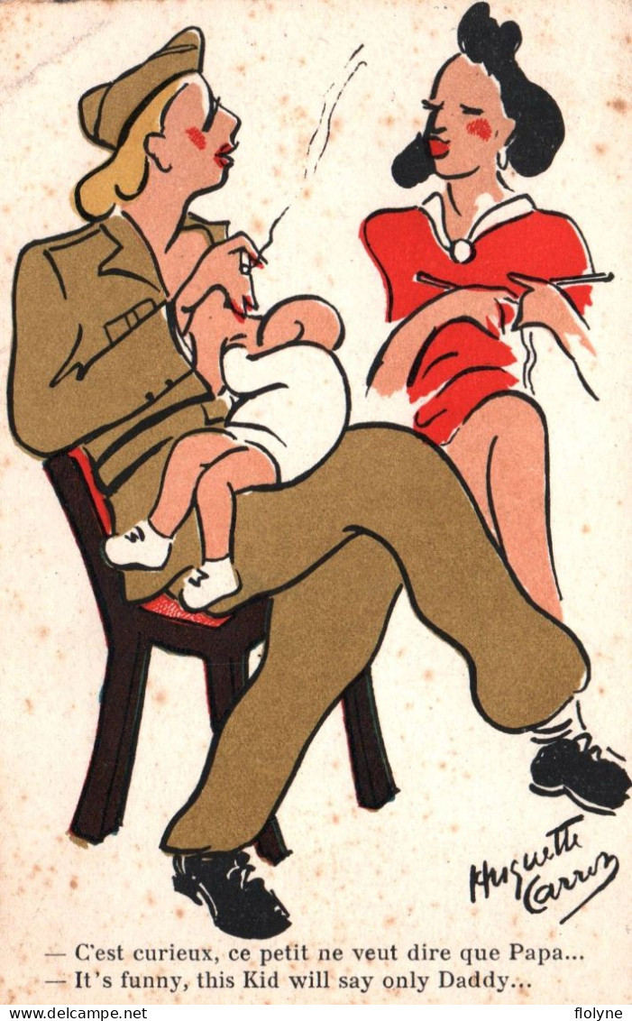 Militaria - Cpa Illustrateur Huguette CARRON - Femme Allaitant Son Bébé - WW1 Guerre 1914 1918 - Humour