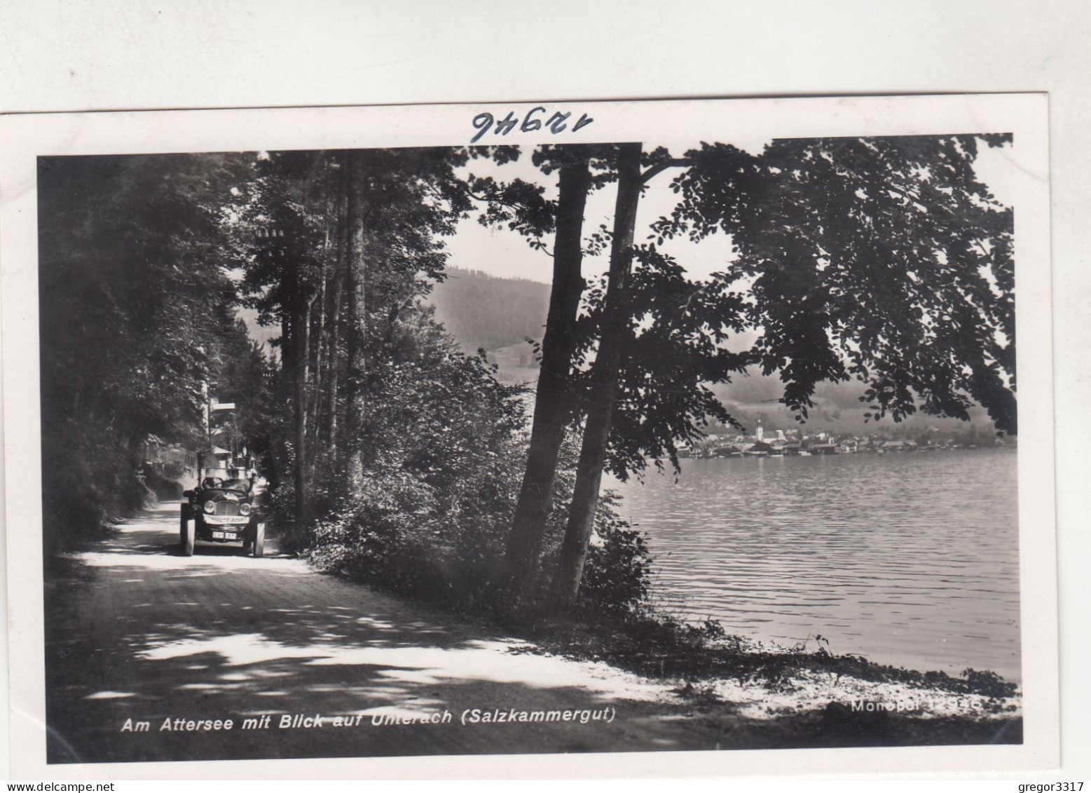 D4744) Am ATTERSEE Mit Blick Auf UNTERACH - Salzkammergut - Sehr Altes AUTO Auf Straße Am See - Attersee-Orte