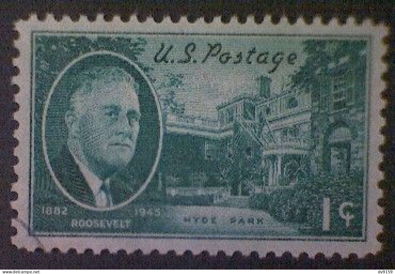 United States, Scott #930, Used(o), 1945, Roosevelt And Hyde Park, 1¢, Blue Green - Gebraucht
