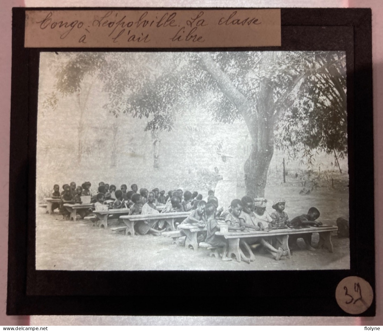 Léopoldville - Photo Ancienne Sur Plaque De Verre - école , La Classe à L’air Libre - Congo Belge - Kinshasa - Léopoldville