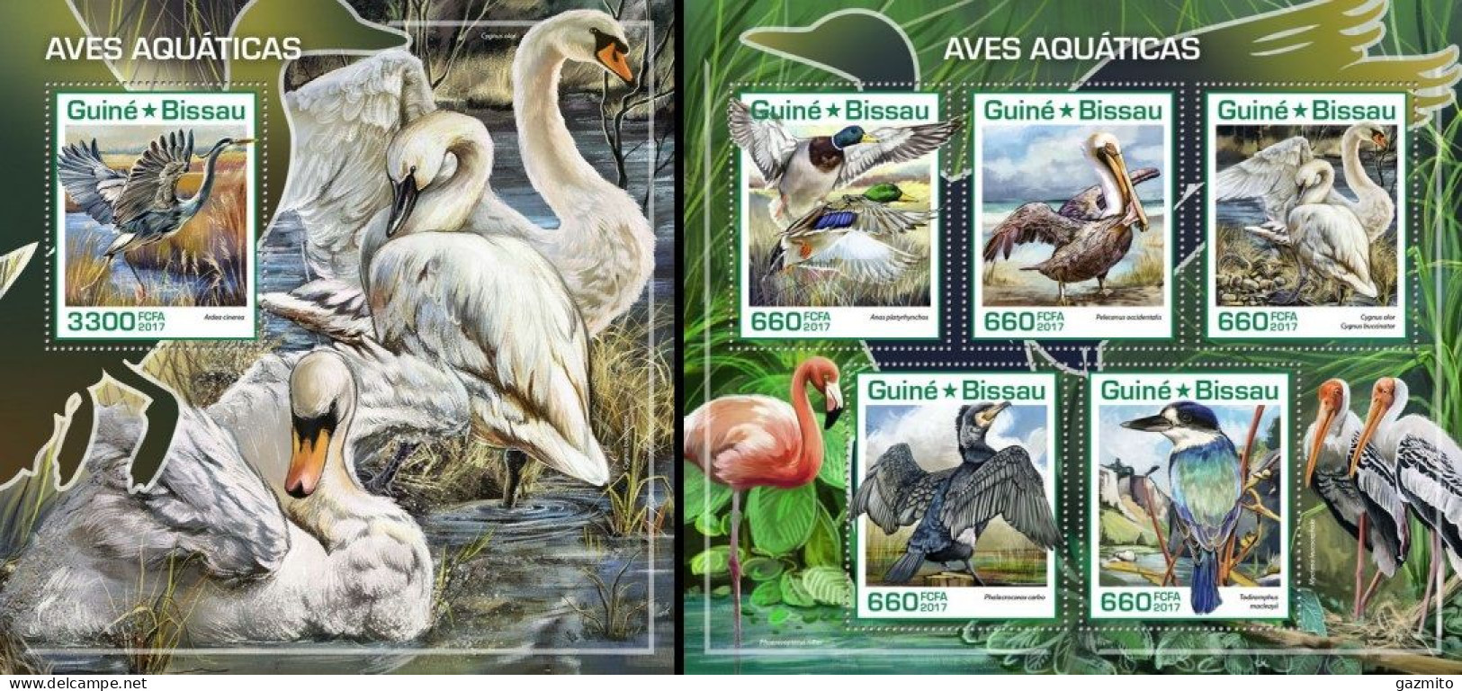 Guinea Bissau 2017, Animals, Water Birds, Swan, 5val In BF +BF - Cisnes
