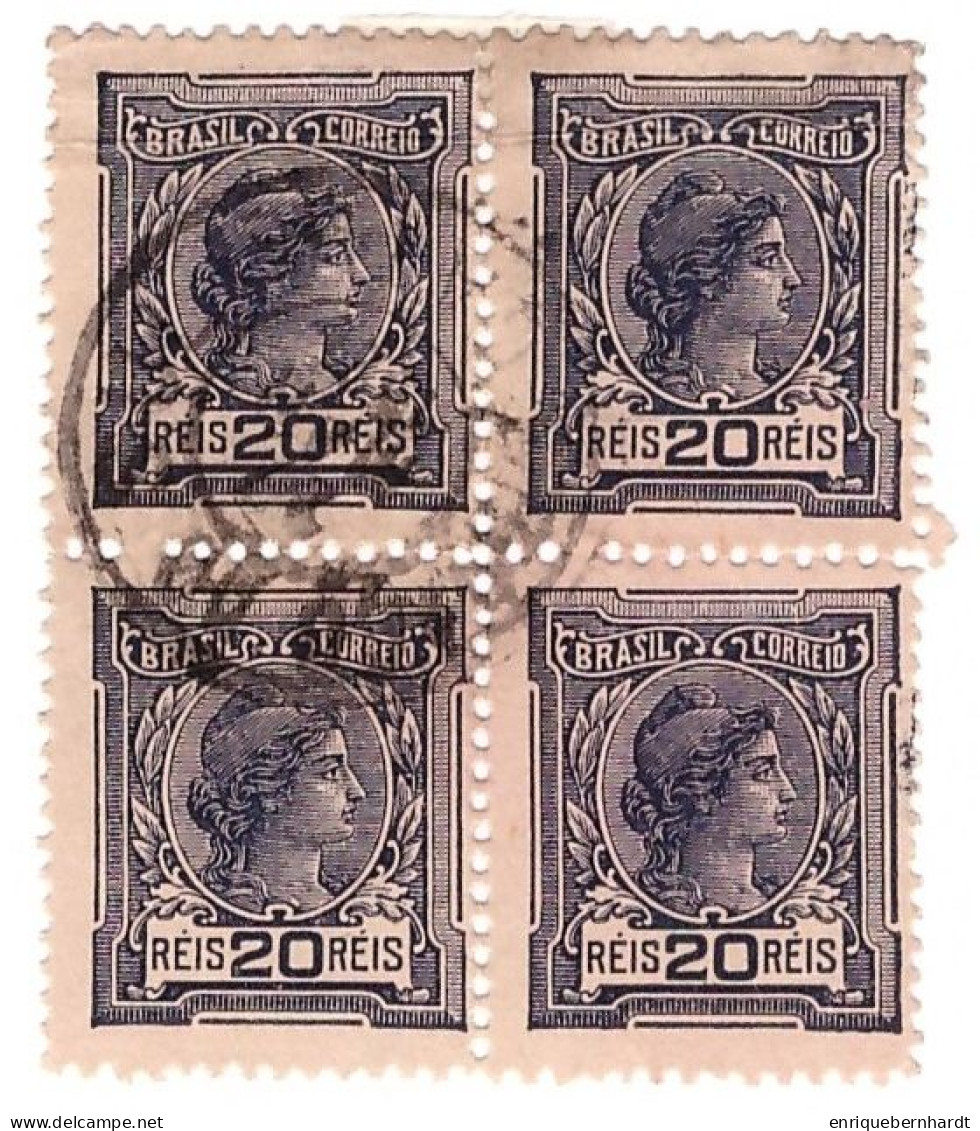 BRASIL • ALEGORÍA DE LA REPÚBLICA • BLOQUE DE 4 SELLOS DE 20 REIS • 1918 - Used Stamps