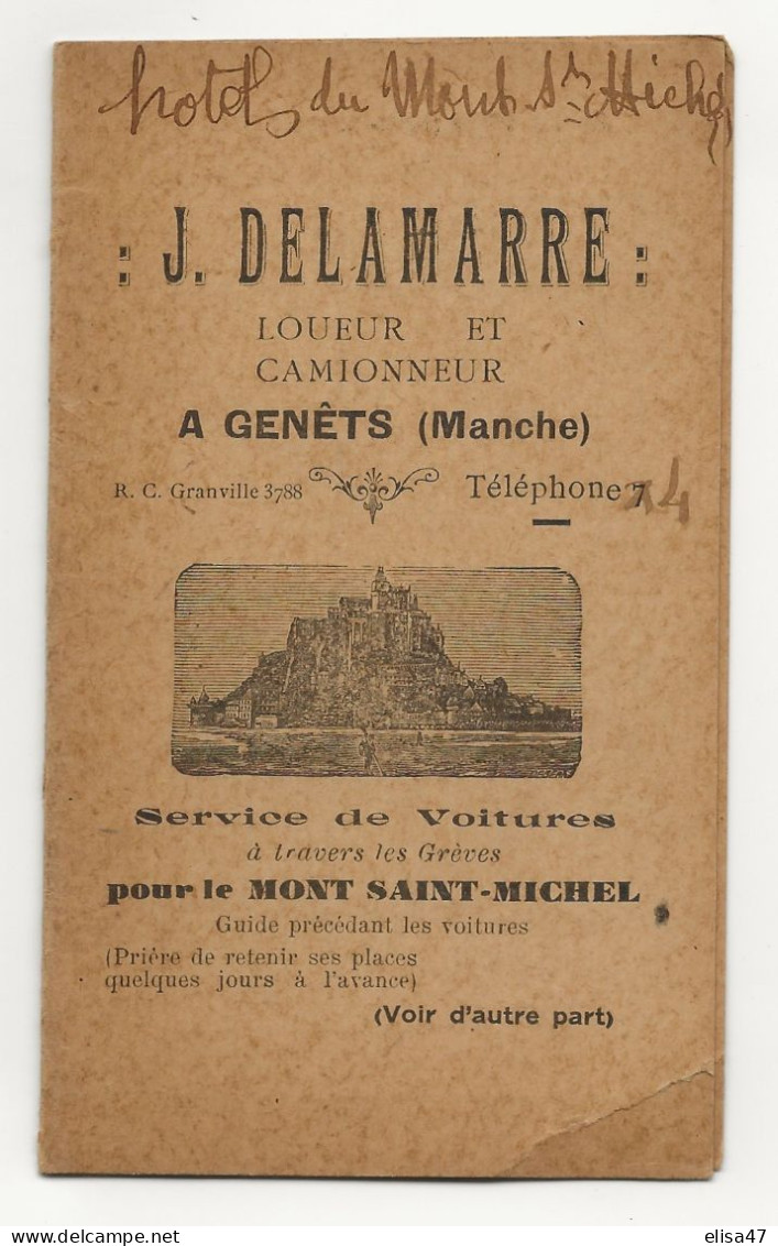 50 GENETS   1929   J   DELAMARRE   LOUEUR ET CAMMIONNEUR  SERVICE DE VOITURES  POUR LE MONT ST MICHEL - Europe