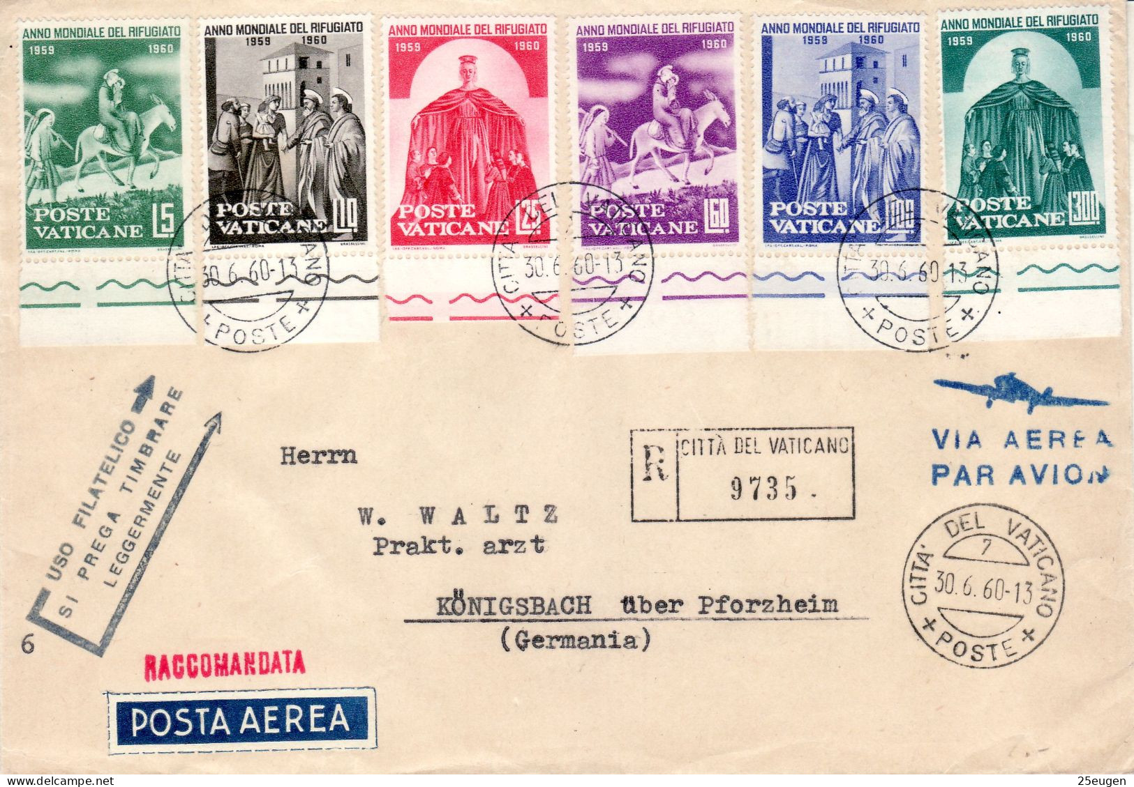 VATICAN 1960 AIRMAIL  R - LETTER  SENT FROM VATICAN  TO KOENIGSBACH - Covers & Documents