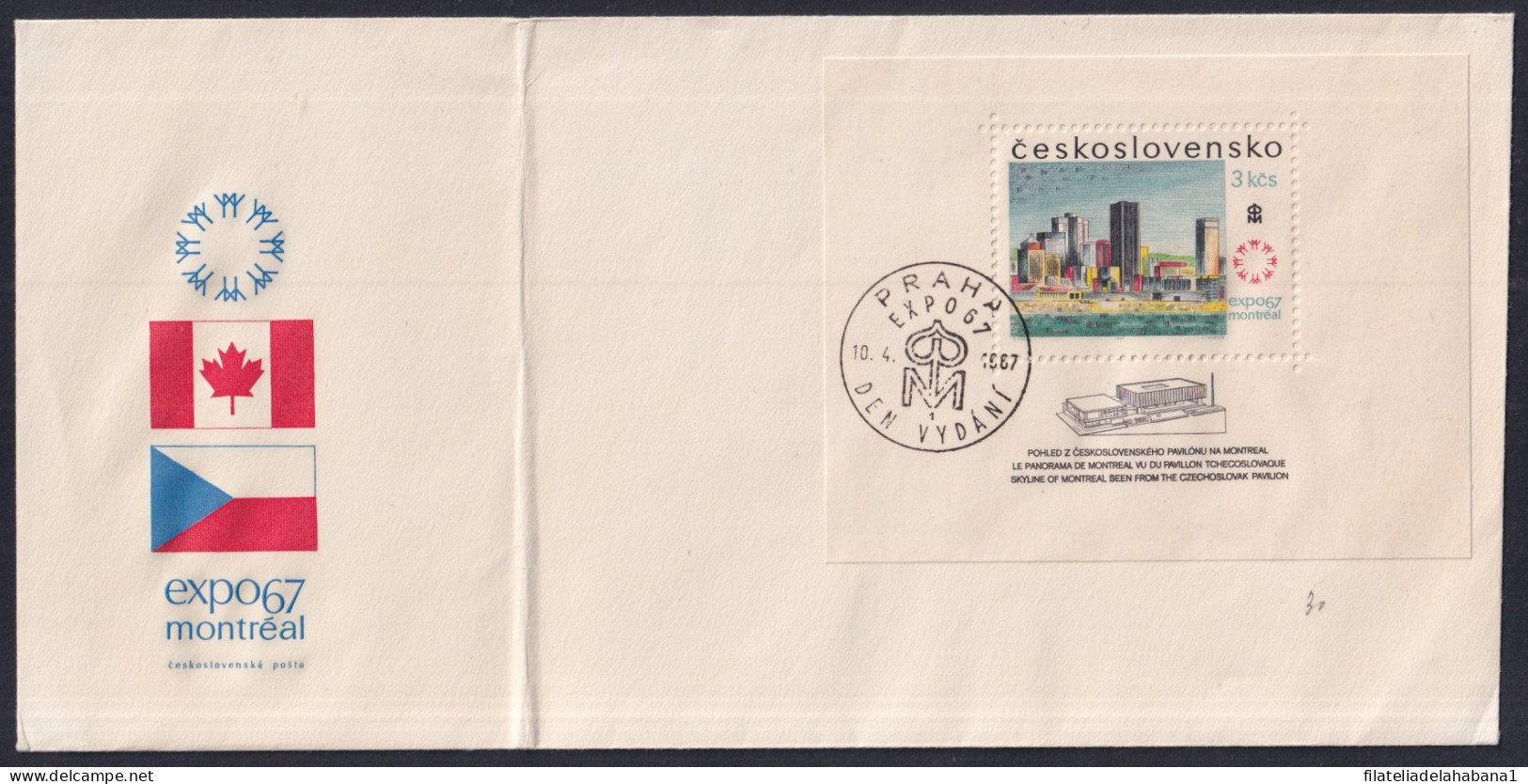 F-EX43742 CZECHOSLOVAKIA 1967 WORLD EXPO MONTREAL CANADA PAVILION FDC. - 1967 – Montreal (Canada)