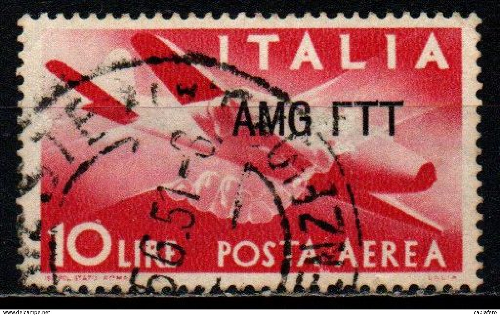 TRIESTE - AMGFTT - 1949 - DEMOCRATICA - SORASTAMPA SU UNA RIGA - 10 LIRE - USATO - Poste Aérienne