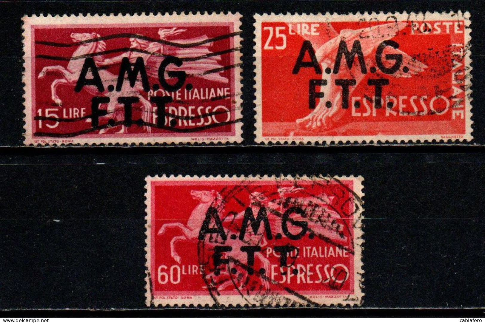 TRIESTE - AMGFTT - 1947 - DEMOCRATICA 15-25-60 LIRE - USATI - Exprespost