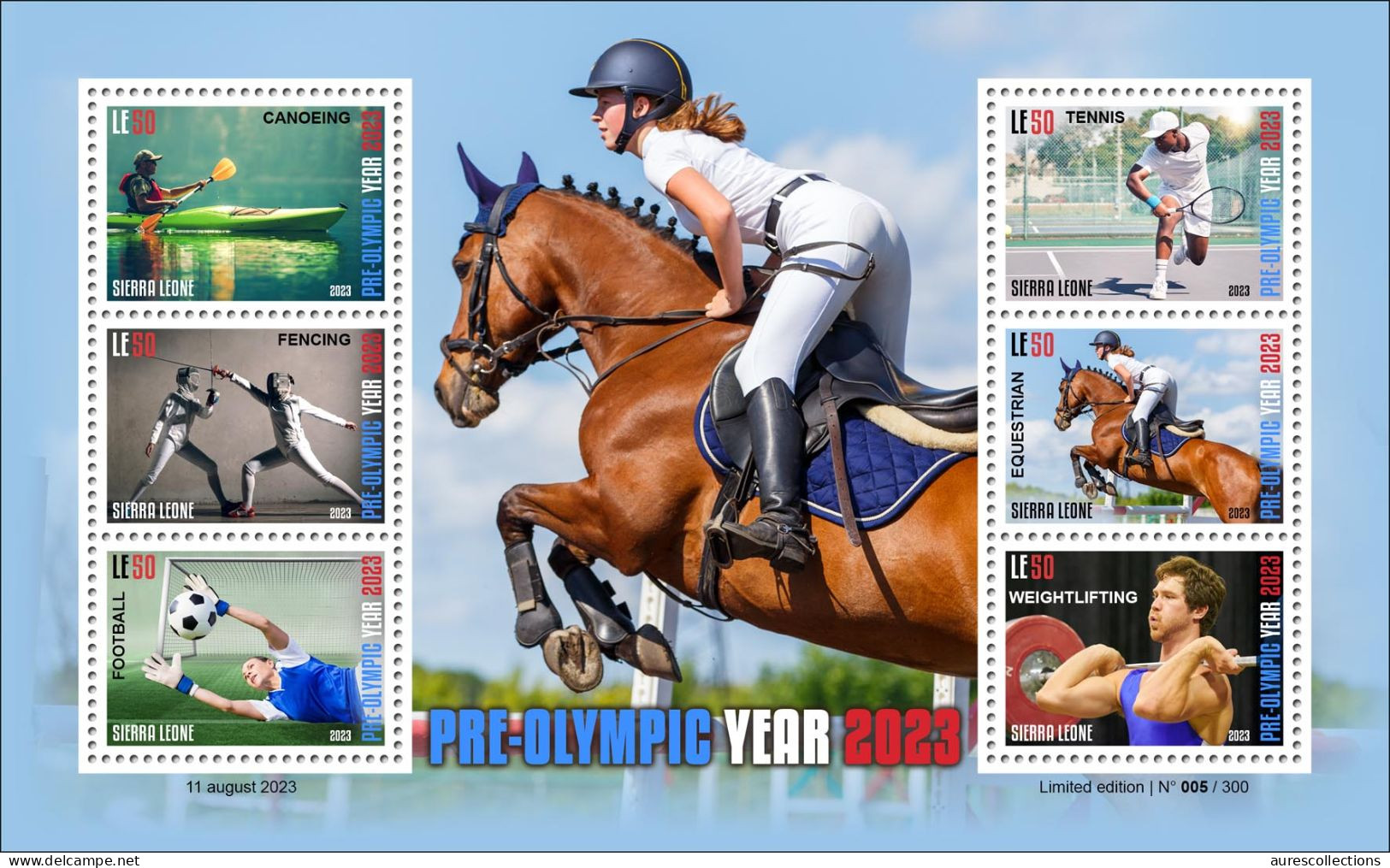 SIERRA LEONE 2023 M/S 6V - OLYMPIC GAMES PARIS 2024 CANOE CANOEING FENCING FOOTBALL TENNIS WEIGHTLIFTING EQUESTRIAN MNH - Estate 2024 : Parigi