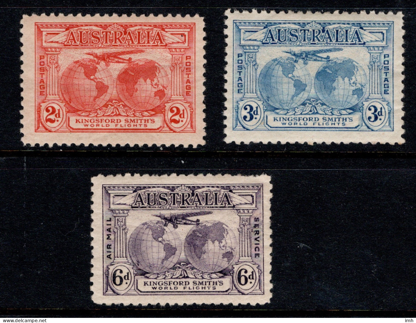 1931 Australia SG 121-123  Kingsford Smith's Flights, Complete Set Airplane, Globes Maps. Mint Lightly Hinged. Cat £15. - Mint Stamps