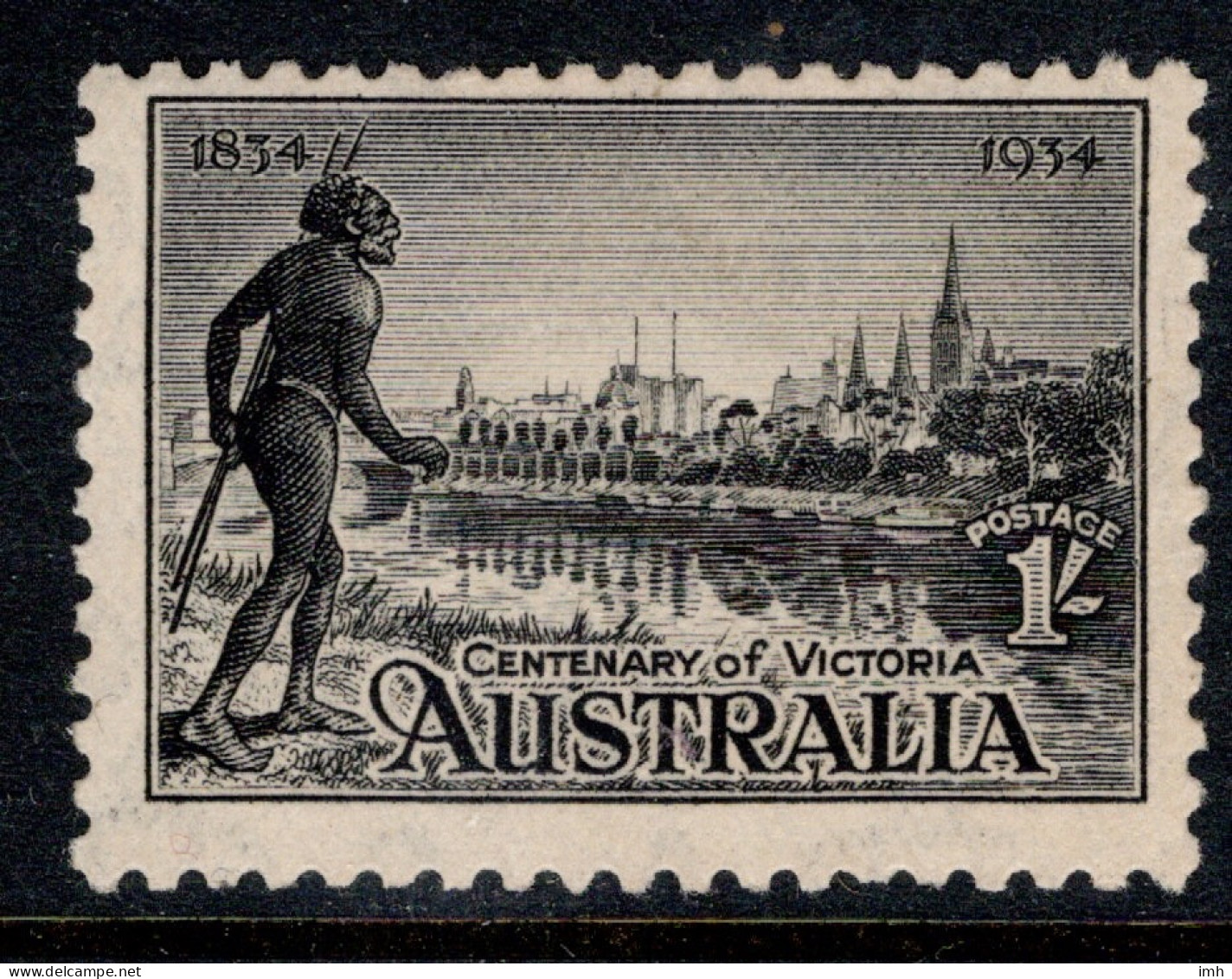 1934 Australia, SG 149 1/- Black (P. 10.5)  Centenary Of Victoria, Mint Lightly Hinged Cat. £55.00 - Ungebraucht